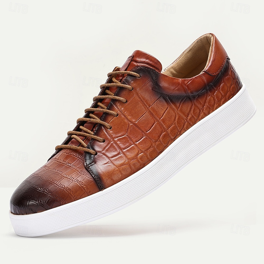 scarpe da ginnastica da uomo in vera pelle marrone – eleganti scarpe casual con lacci e stampa coccodrillo per l'uso quotidiano del 2026 a $99.99 –P5