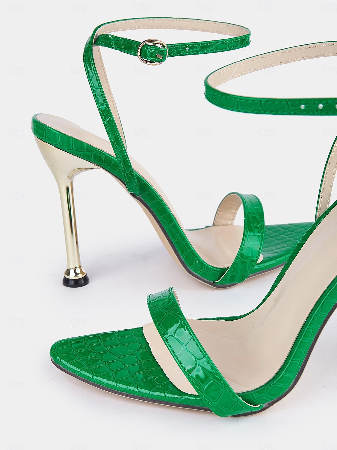 Sandalias de tiras con tacón de aguja de charol verde: tacones altos elegantes para eventos y bodas elegantes 2025 - $34.99 –P5