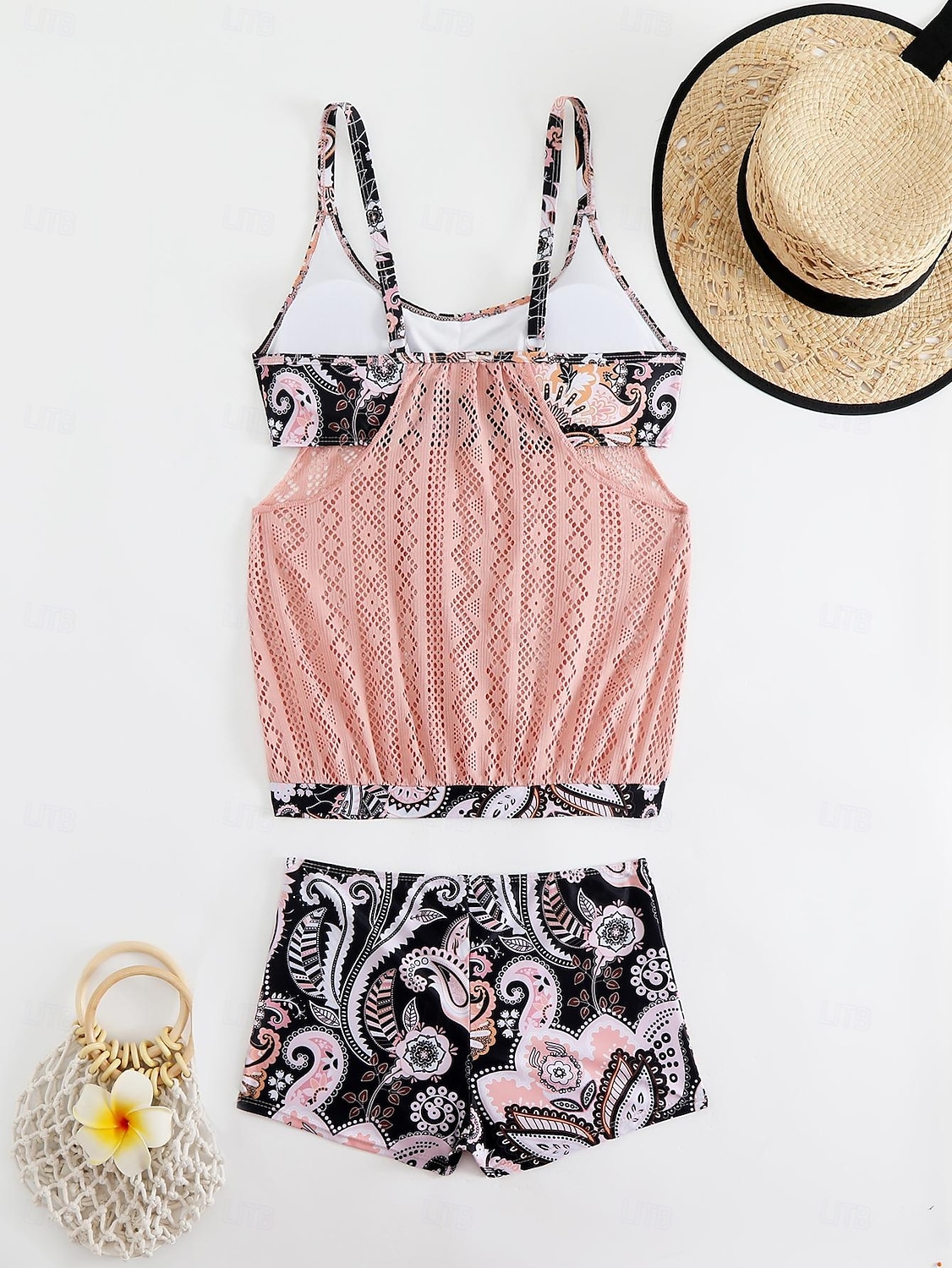 Dam Plusstorlekar Badkläder Tankini 2 st Längre baddräkt Hög midja Baddräkt Genomskinlig Hög midja Stickat Stylish Standkläder Leopard Tropisk Rund hals Ärmlös Baddräkter 2025 - $25.99 –P2