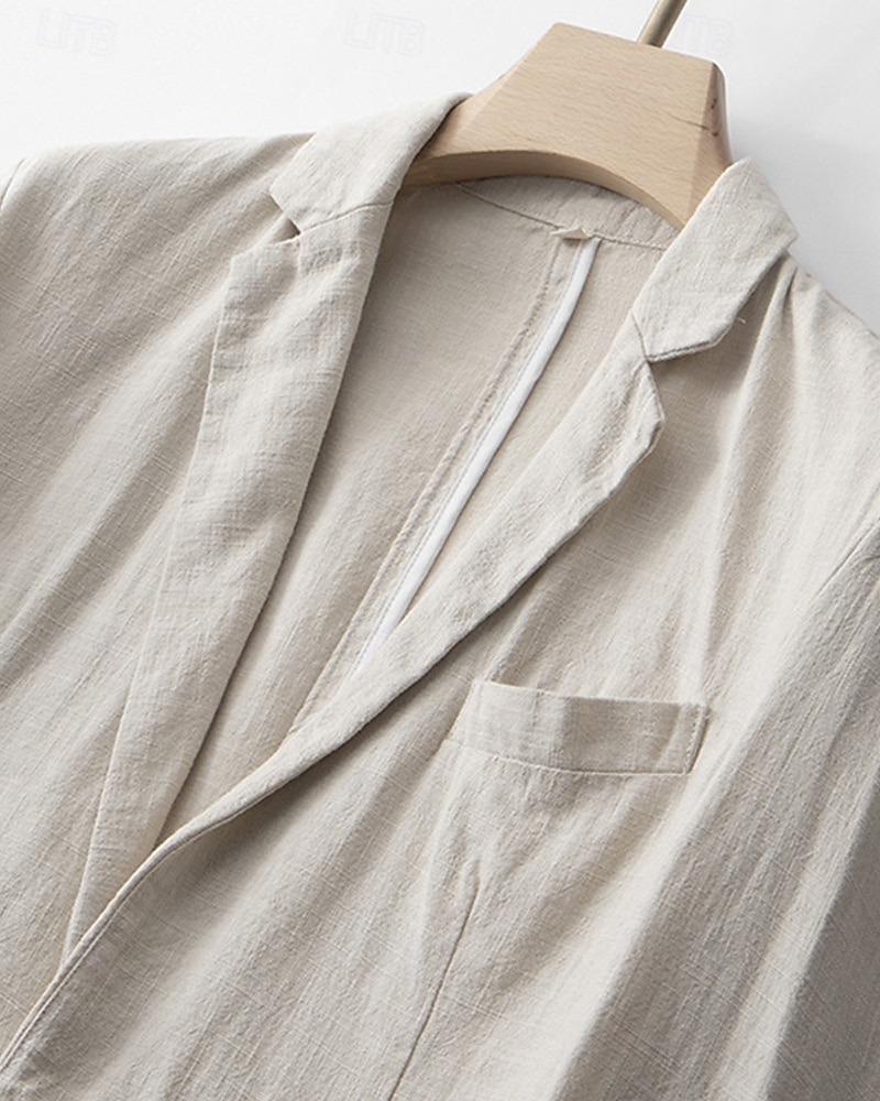 2025年 男性用 リネンブレザー ブレザー バケーション 祝日 ウェディングパーティー ファッション ライトウェイト 春 & 秋 ポリエステル リネン 平織り ポケット ボタン 快適 シングルブレスト 一つボタン ブレザー ブラック バーガンディー ダークネイビー アーミーグリーン  コレクション – $52.99 –P3