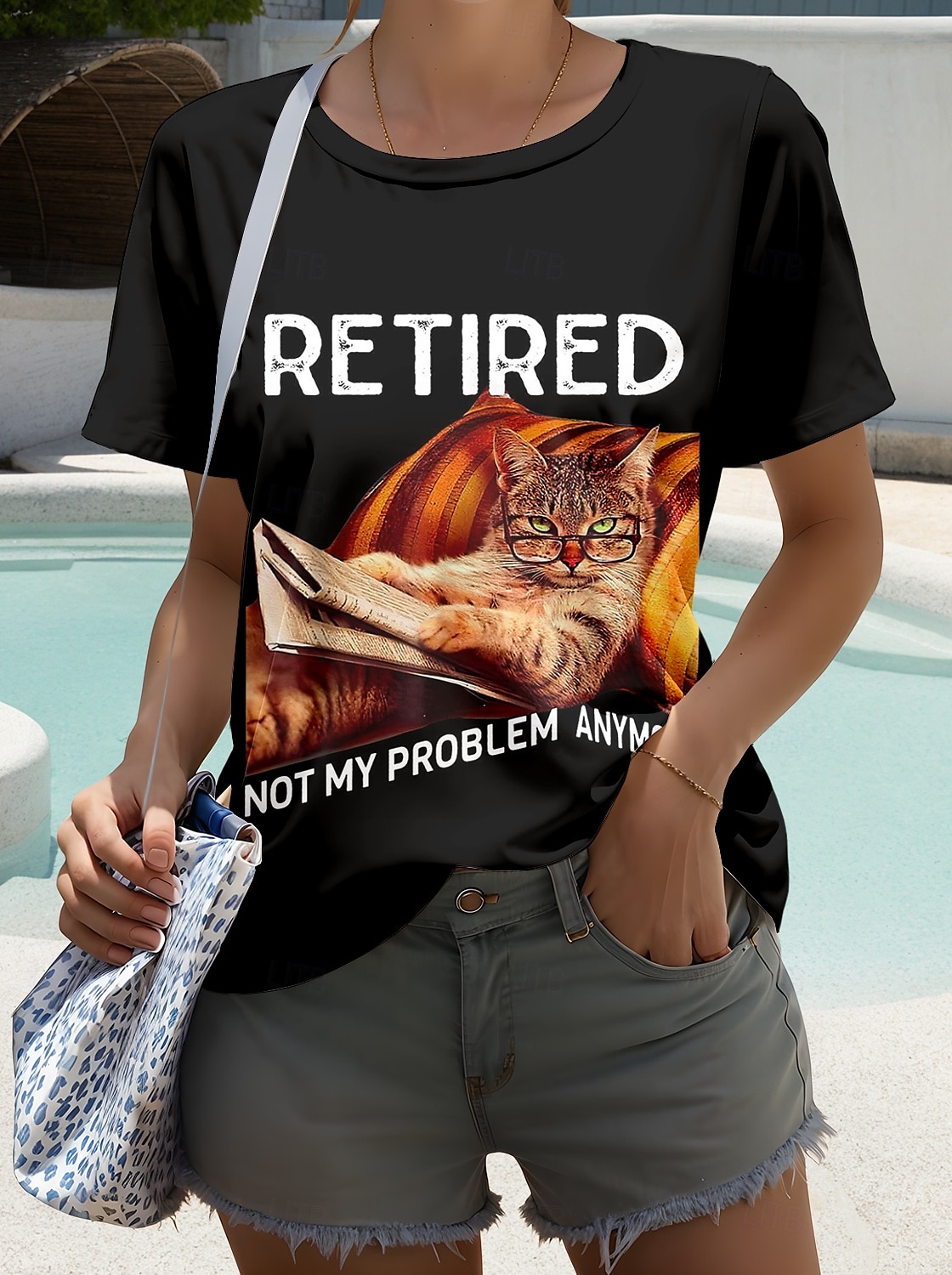 Per donna Maglietta Grafico Animale Gatto Elegante Casual Manica Corta Girocollo Top Regolari Quotidiano Weekend Stampato Nero Estate Primavera del 2025 a $19.99 –P1