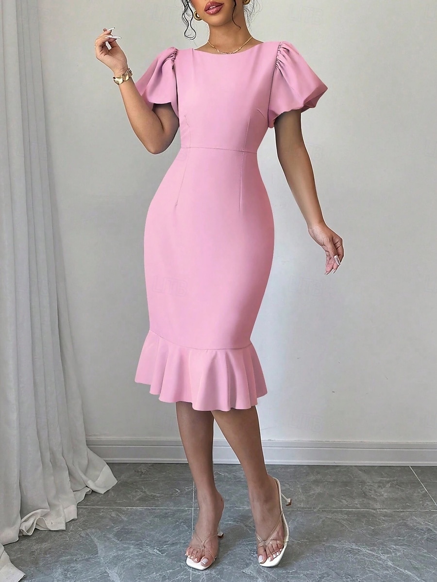 Robe de Graduation Femme Robe Mini Uni Robe Bodycon Semi-Formelle Bureau Ajustement Normal Graphique Manches Courtes Col Rond Noir Rose Bleu Ciel Fuchsia Été de 2025 ? $29.99 –P14