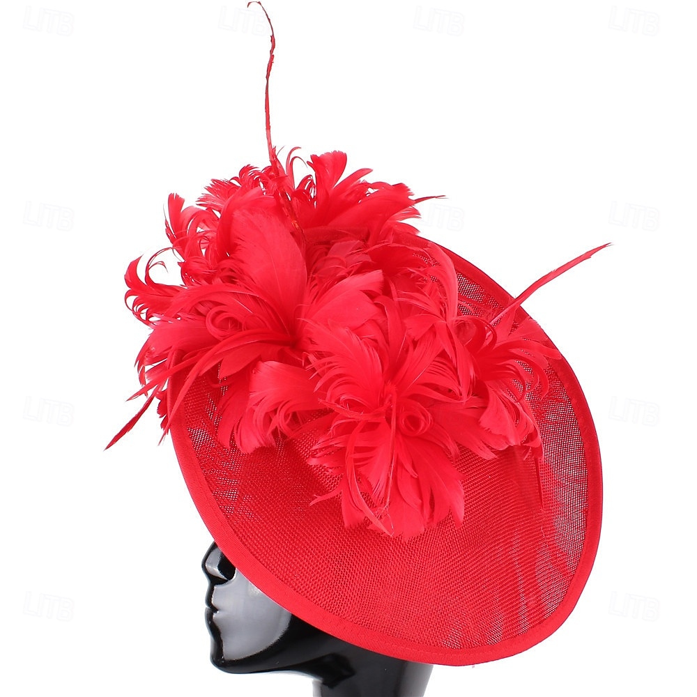 Hedvábí tylu fedora klobouk svatební dostihy elegantní vintage roztomilé s péřovou čelenkou 2025 - $34.99 –P6