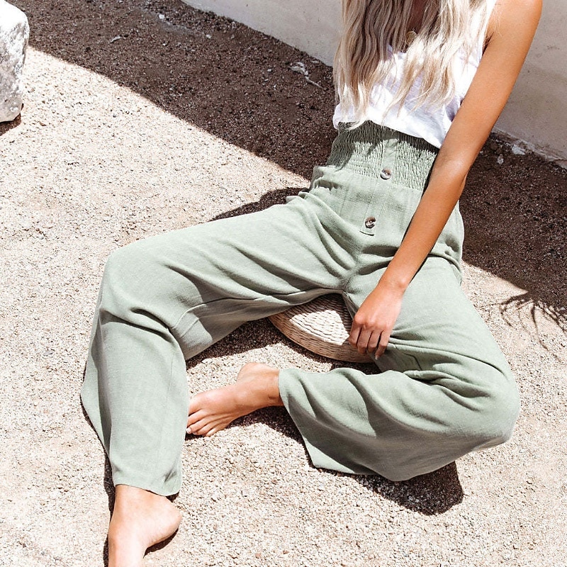 Mujer Pantalones de lino y algodón pantalones Casual Longitud total Cintura Media Plano Cintura elástica Confortable Al Aire Libre Deporte Calle Vino Azul marinero Gris Negro Verano Ajuste regular 2025 - $23.99 –P13