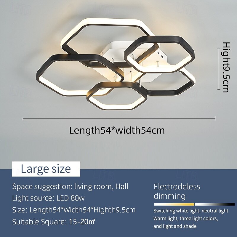 2025年 モダンでクリエイティブな LED シーリングライト、3 つのヘッド、52W、5 つのヘッド、80W、無段階調光、リモコン アプリ、六角形の LED シーリングライト、寝室、リビングルーム、ダイニングルーム、家庭用照明に最適 コレクション – $260.79 –P7