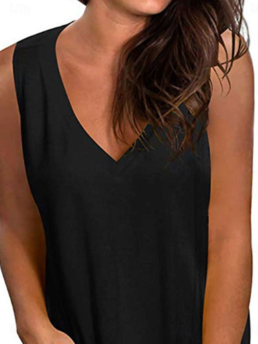Women's Camisole Tank Top Solid Color Stylish Casual Sleeveless V Neck Regular Tops Daily Black White Green Light Blue Summer Spring 2025 - $12.99 –P3
