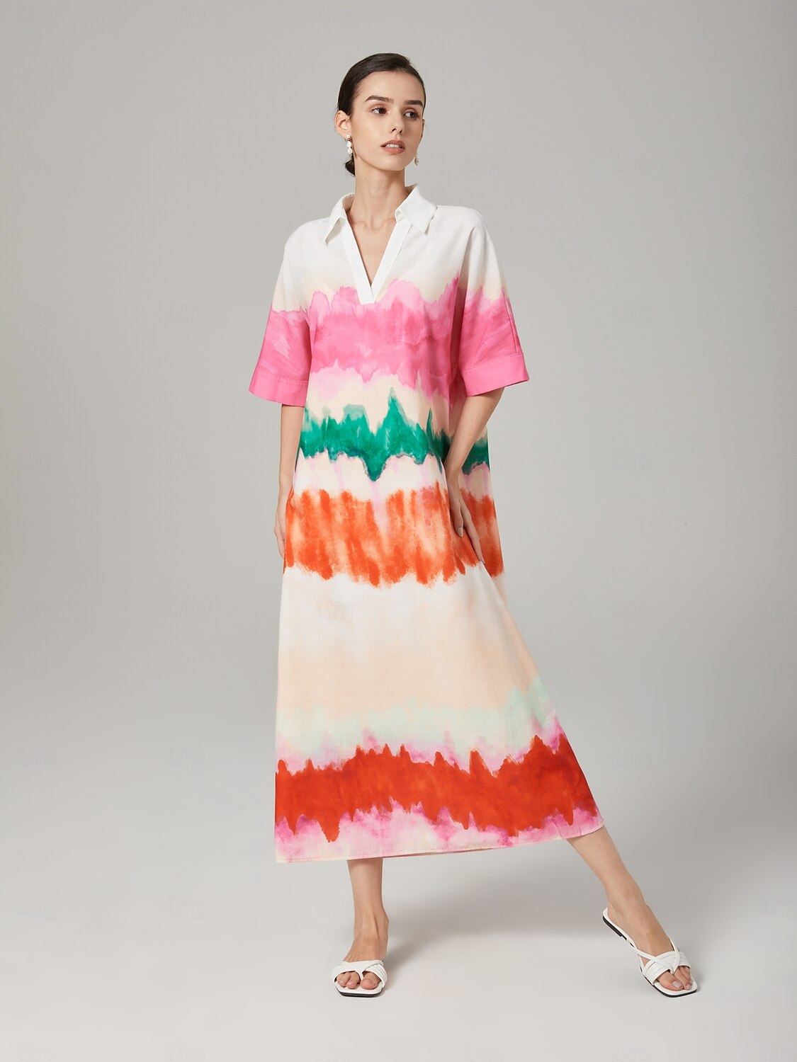vestido camisa estampado com gradiente de cor de 2025 por $23.59 –P8