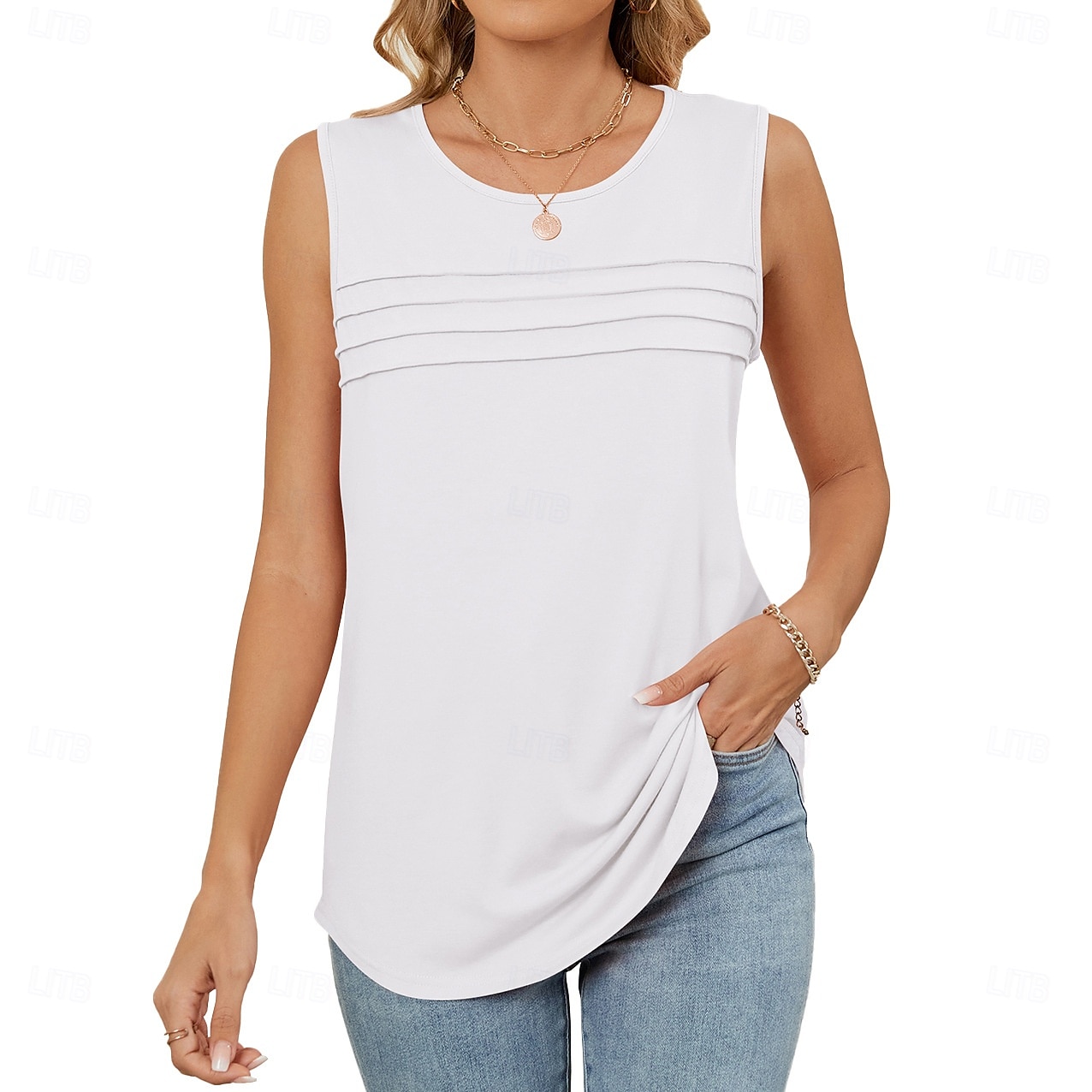 Vrouwen Camisole Tanktop Effen Kleur Effen Elegante Casual Mouwloos Crew Neck Regular Tops Dagelijks Vakantie Gerimpeld Wit Roze Wijn Koninklijk Blauw Groen Zomer Lente 2025 - $15.99 –P2