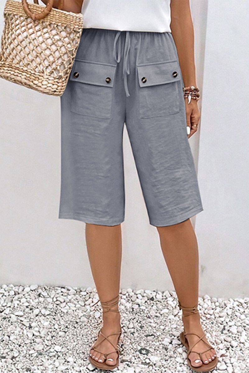 Femmes Pantalon en coton et lin Slacks Mi-long Occasionnel Longueur Genou Naturel Uni Avec Poches Conception à cordon élastique Confortable Extérieur Tenue quotidienne Sortir Ocre Abricot Bleu ciel de 2025 ? $24.99 –P3