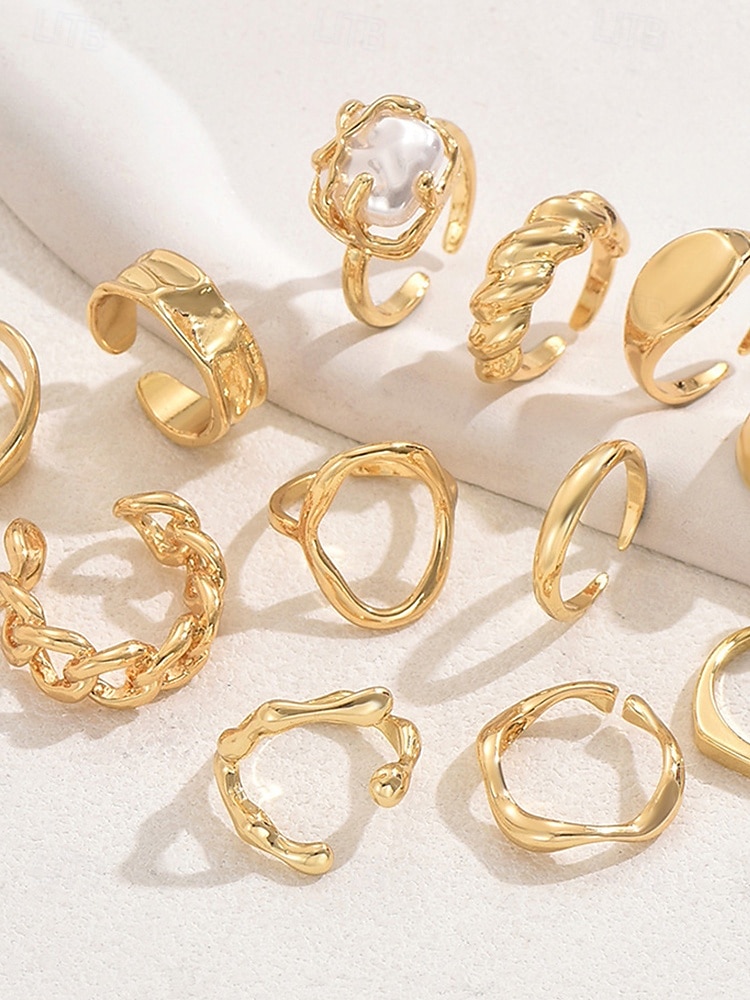 set di anelli in oro statement per donna – anelli vintage alla moda e massicci impilabili, gioielli di moda per feste, matrimoni e uso quotidiano del 2025 a $11.99 –P3