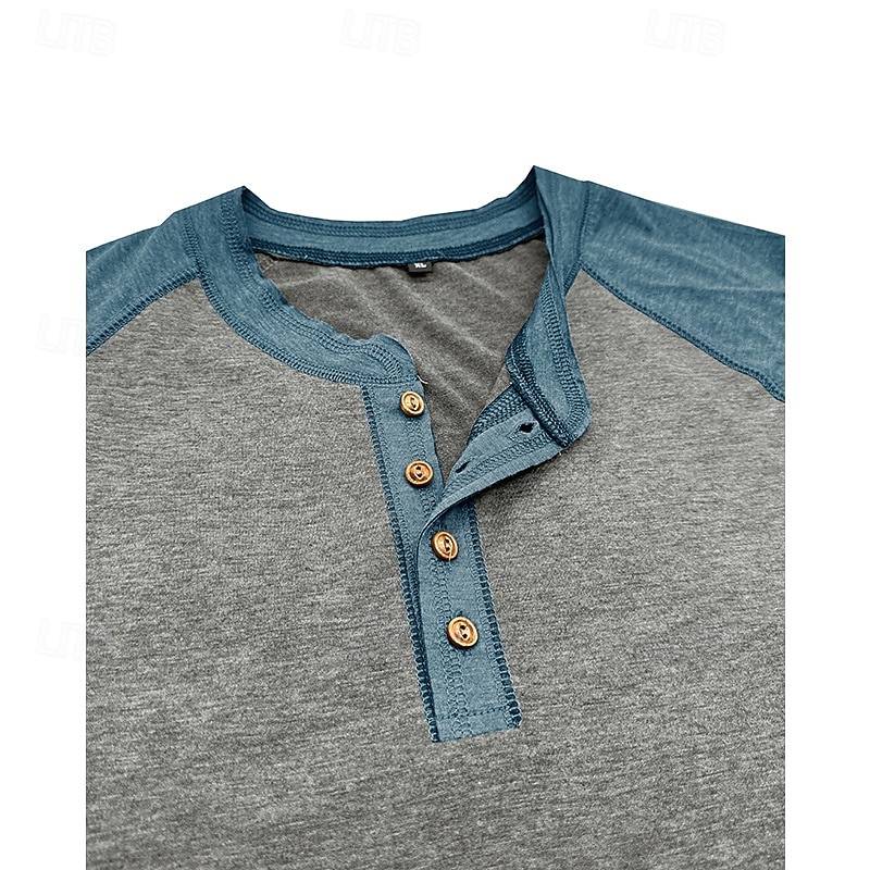 2026年 男性用 ヘンリーシャツ ティートップ ベースボールTシャツ 半袖 カラーブロック ファッション デザイナー ラグランスリーブ ヘンリー バケーション ストリート お出かけ 夏 ダークグレー ブラック グレー ヘンリーTシャツ  コレクション – $21.99 –P5