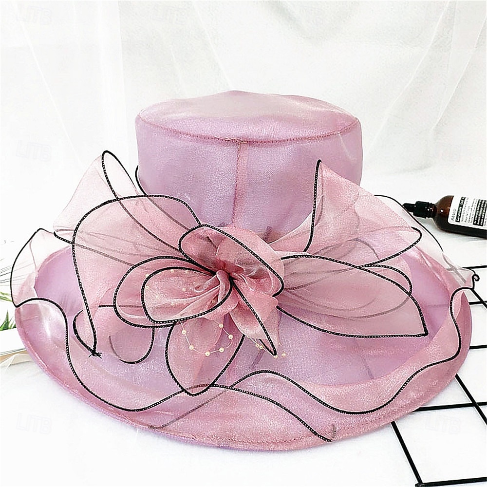 Sombreros Sombrero de Sol de Organza Boda Vacaciones Fiesta de Té Carrera de Caballos Cóctel Elegante Vintage Protección Solar Con Adorno Floral 2025 - $25.99 –P9