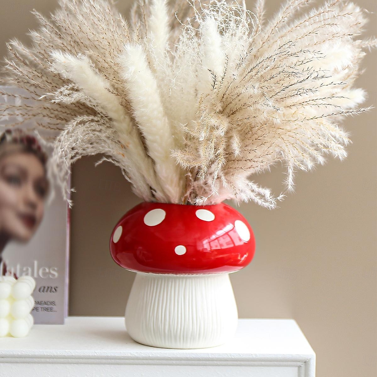 Red Mushroom Shaped Flower Vase with White Dots, Colorful Resin Tabletop Planter, Decorative Hydroponic Vase for Home, Hotel, and Restaurant Decor 2025 - $10.49 –P5