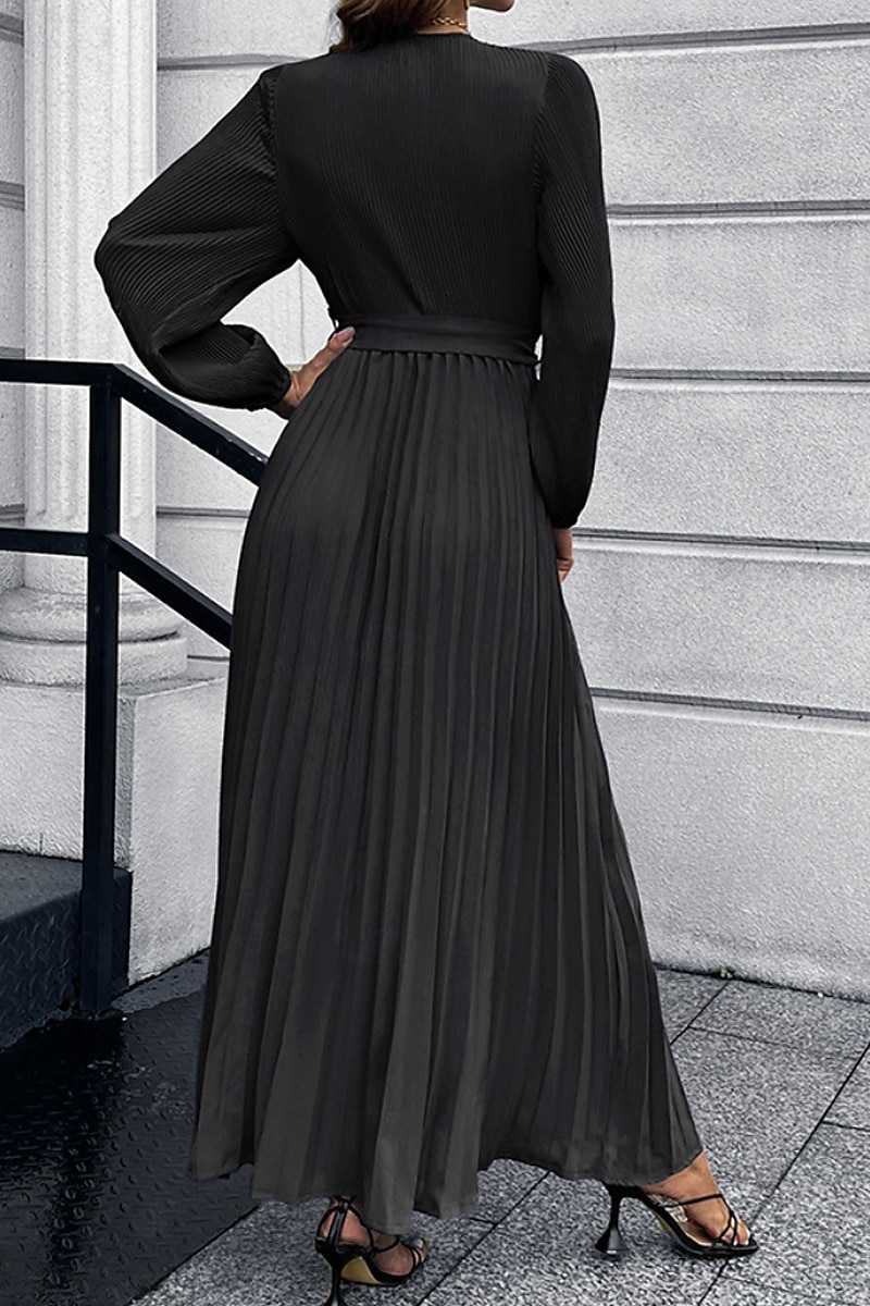Dam Långklänning Maxiklänning Cocktail klänning Ruched Klänning Elegant Mode Födelsedag Tebjudning Utekväll Normal Slät Långärmad V-hals Svart Rubinrött Grön Sommar 2025 - $29.99 –P16