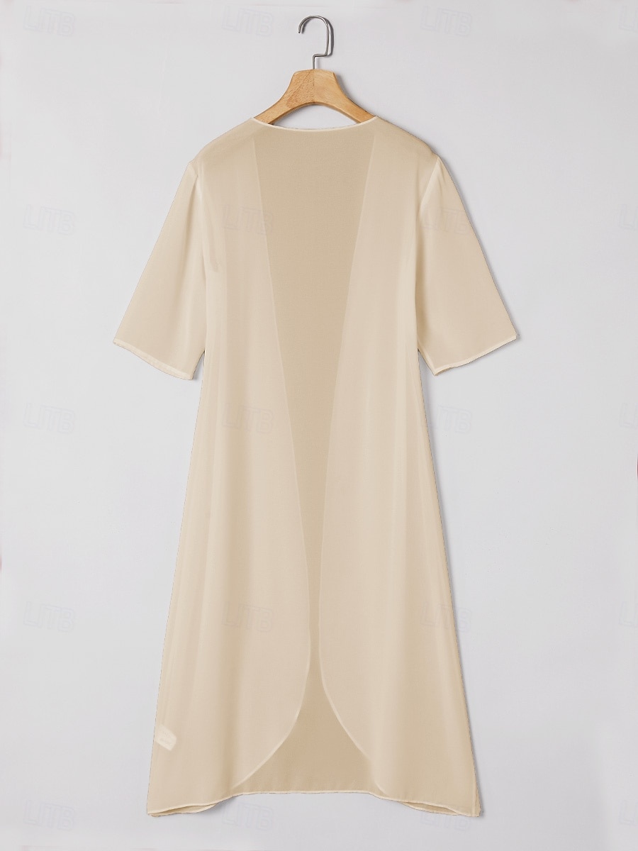 dam chiffong cover-up jacka enfärgad elegant elegant halvärm champagne sommar vår 2025 - $29.99 –P2