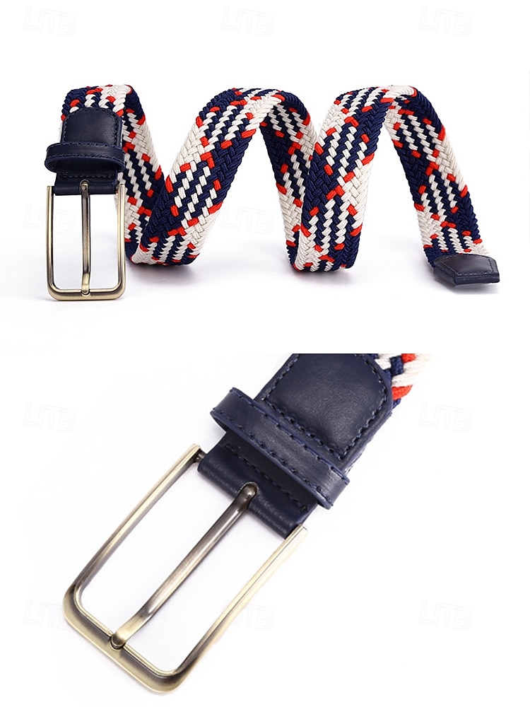 Men's Braided Elastic Stretch Belt – Multicolor Woven Design with Leather Tip & Metal Buckle, Casual & Golf Style, Adjustable Fit for Jeans & Trousers, Perfect for Sports & Everyday Wear 2025 - $11.99 –P4