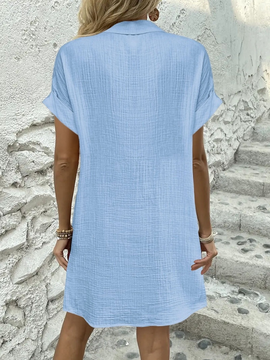 Kvinne Mini Kjole Shift Kjole Lin Casual Utendørs Vanlig Passform Grafisk Uten Ermer V Hals Svart Hvit Himmel Blå Sommer 2025 - $29.99 –P7