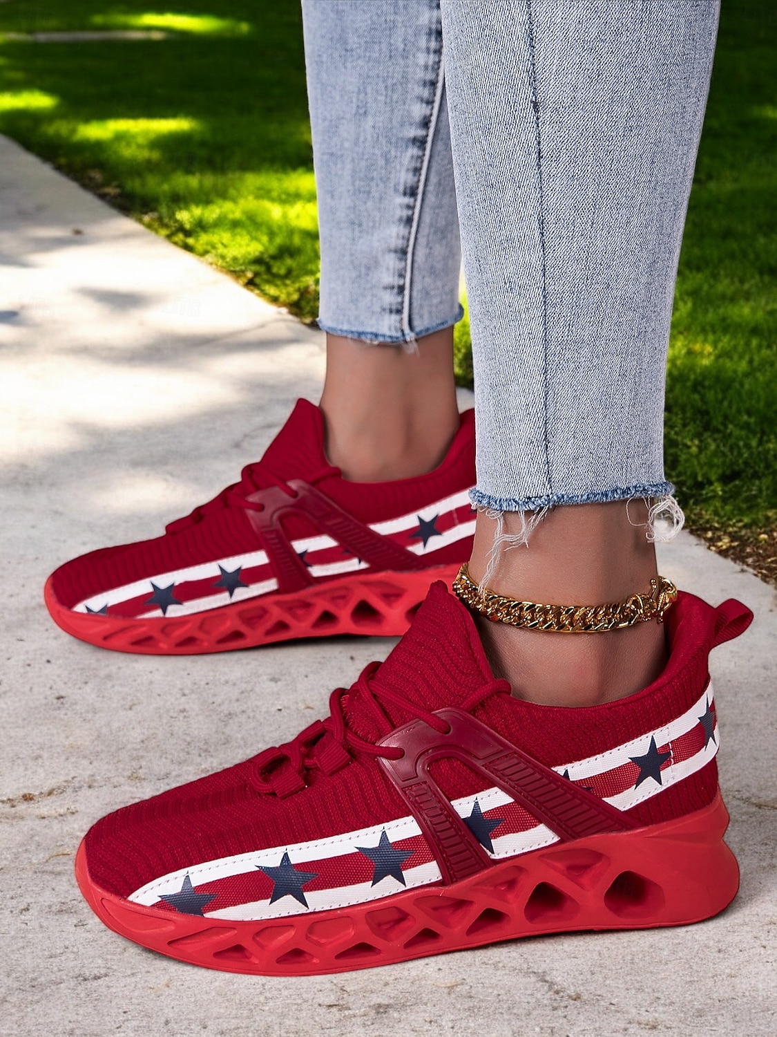 Damen-Sneaker mit Blade-Sohle zum Unabhängigkeitstag – patriotische Laufschuhe mit amerikanischer Flagge für Sport und Freizeit 2025 - $29.99 –P4