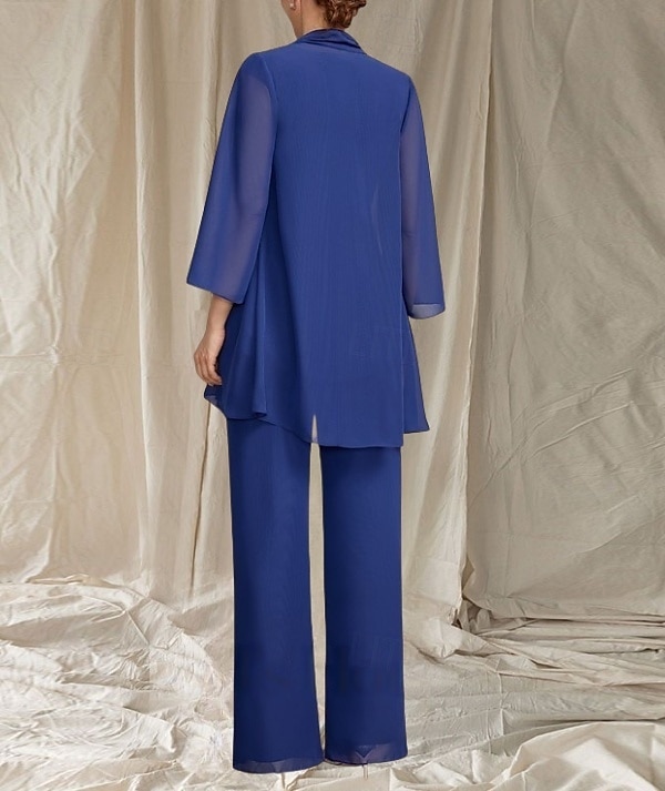 Jumpsuit  Hosenanzug 3-teilig Kleid der Mutter der Braut Hochzeitsgast Elegantes gewelltes Dekolleté bodenlang Chiffon 3/4-lange Ärmel mit Perlen 2025 - $144.99 –P2