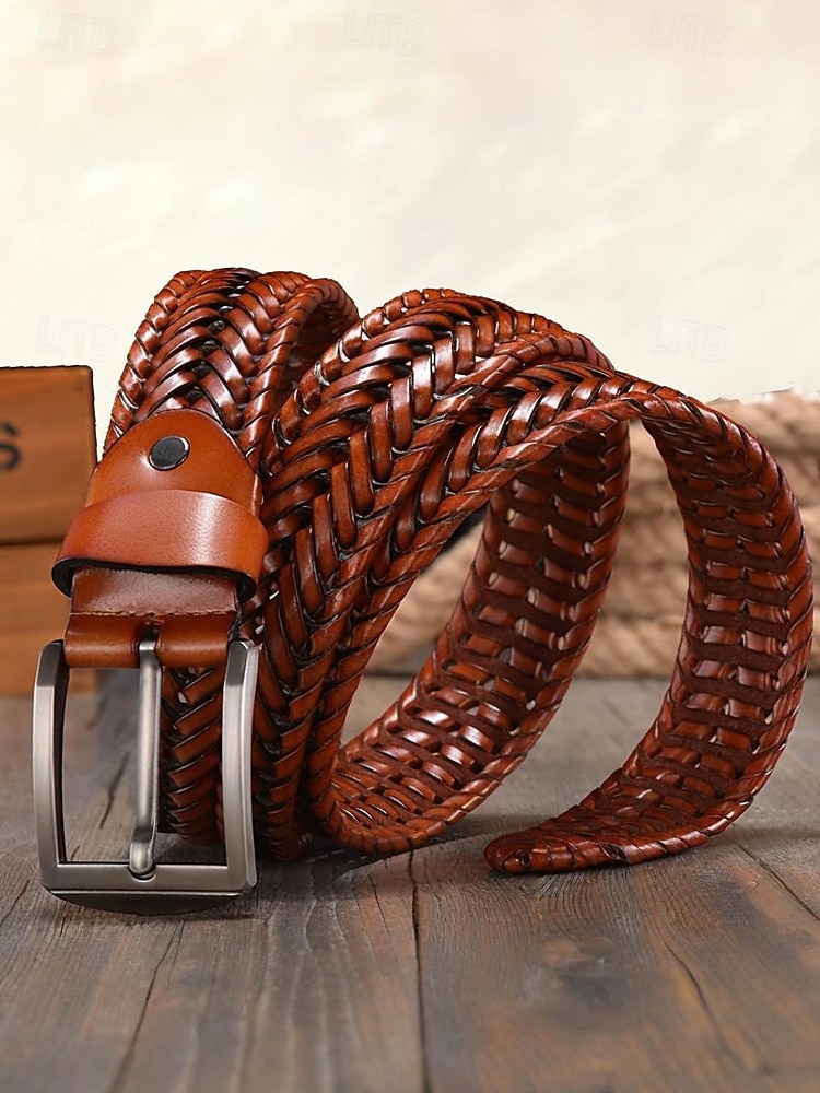 miesten aitoa nahkaa punottu vyö - vintage-punottu design metallisoljella, säädettävä muotivyö arki-, liike- ja juhlavaatteisiin 2025 - $19.99 –P4