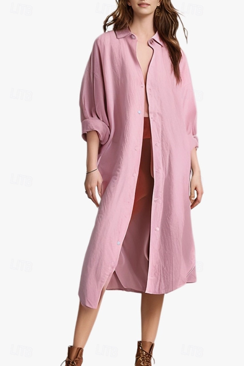 Per donna Abito Midi Abito Camicia Abito in cotone e lino Moda Essenziale Classico Vacanza Ferie Uscire Vestibilità regolare Semplice Manica Lunga Colletto a Camicia Nero Bianco Verde chiaro Rosa del 2025 a $26.99 –P1