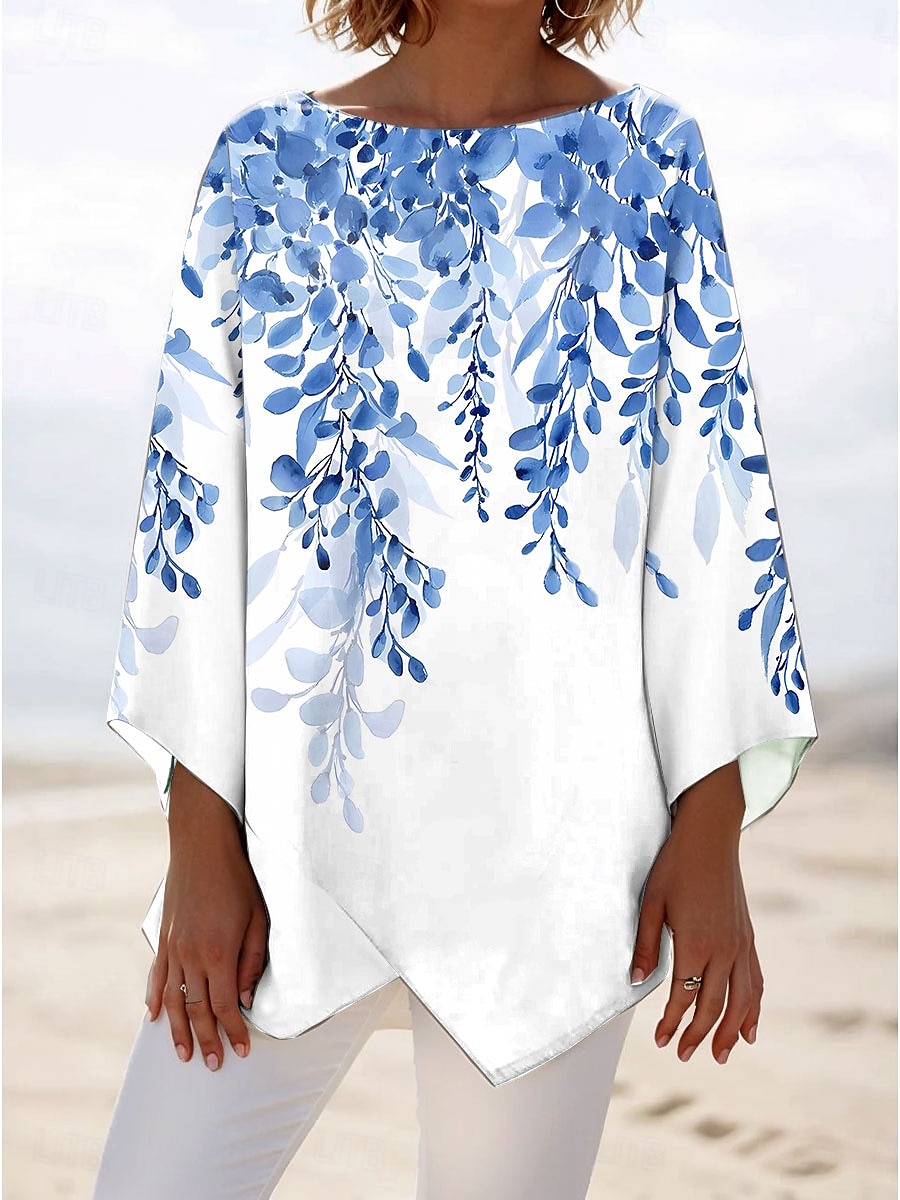 Dame Bluse Blomstret Grafisk Stilfull Strandstil 3/4 ermer Crew-hals Vanlige topper Daglig Trykt mønster Rosa Blå Grønn Vår Høst 2025 - $24.99 –P3