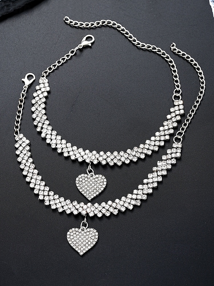 Ensemble de bracelets et de chevilles en strass pour femme avec breloque cœur – bijoux scintillants pour mariages, fêtes et occasions spéciales de 2025 ? $11.99 –P2