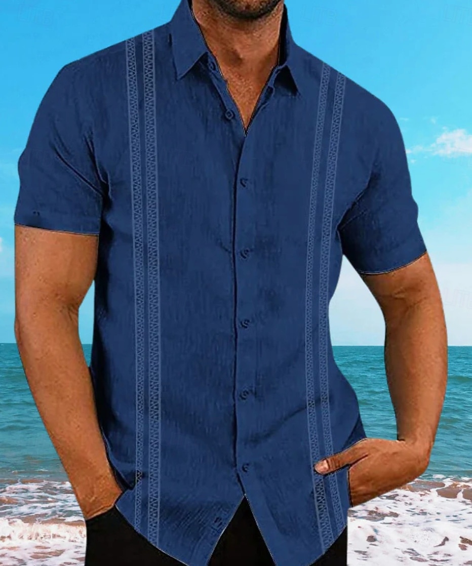Per uomo Camicia Guayabera Camicia Estiva Camicia casual Camicia con Bottoni Nero Bianco Blu marino scuro Manica Corta Motivo Colore Solido / Tinta Unita Bavero Vacanza Camicia hawaiana Abbigliamento del 2026 a $23.99 –P2