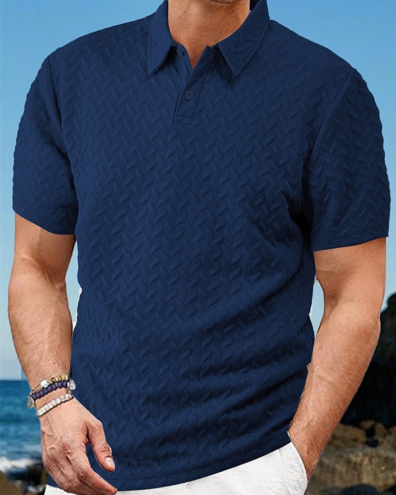 Voor heren Golfshirt Golf Polo's Shirts Werk Casual Revers Korte mouw Basic Modern Effen Knop Jacquard Zomer Lente Normale pasvorm Zwart Wit Wijn Marineblauw Khaki Grijs Golfshirt 2026 - $21.99 –P4