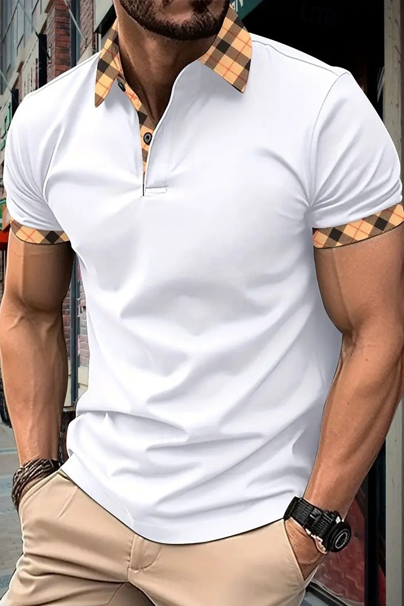 Men's Golf Shirt Golf Polos Shirts Formal Work Lapel Short Sleeve Modern Comfortable Color Block Patchwork Buttons Summer Spring Regular Fit Wine Apricot Black White Dark Navy Orange Golf Shirt 2025 - $19.99 –P1
