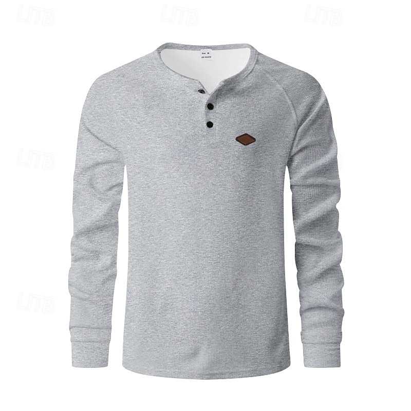 Pánské Tričko s knoflíkem Tričko Waffle Henley košile Tričko Henley Dlouhý rukáv Henley Jaro Podzim Bez vzoru Módní Designové Základní Knoflíky Dovolená ulice Jdeme ven Černá Bílá Královská modř Top 2025 - $17.49 –P16