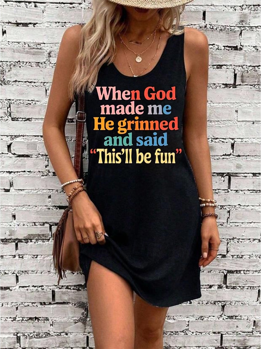 Femmes Mini Robe Robe d'été Occasionnel Chaussures de plage Quotidien Coupe Ample Graphique Lettre Sans manches Col en U Noir Gris Été de 2025 ? $23.99 –P1