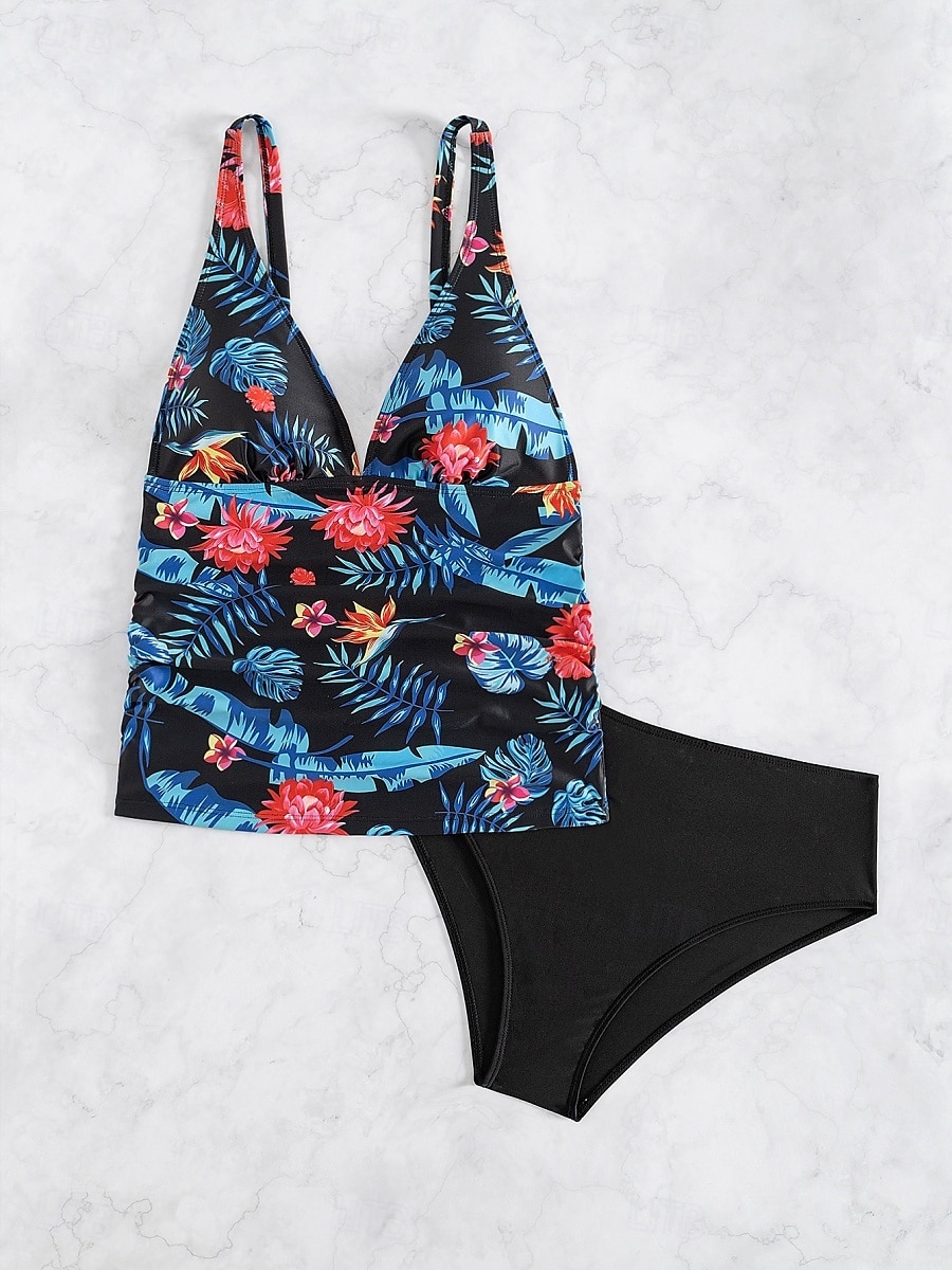 Maillots de bain femmes Bikini 2 pièces Maillot de bain échancré Sans dos Slim Vêtements de plage Vacances Floraux Col halter Sans manches de 2025 ? $23.99 –P9
