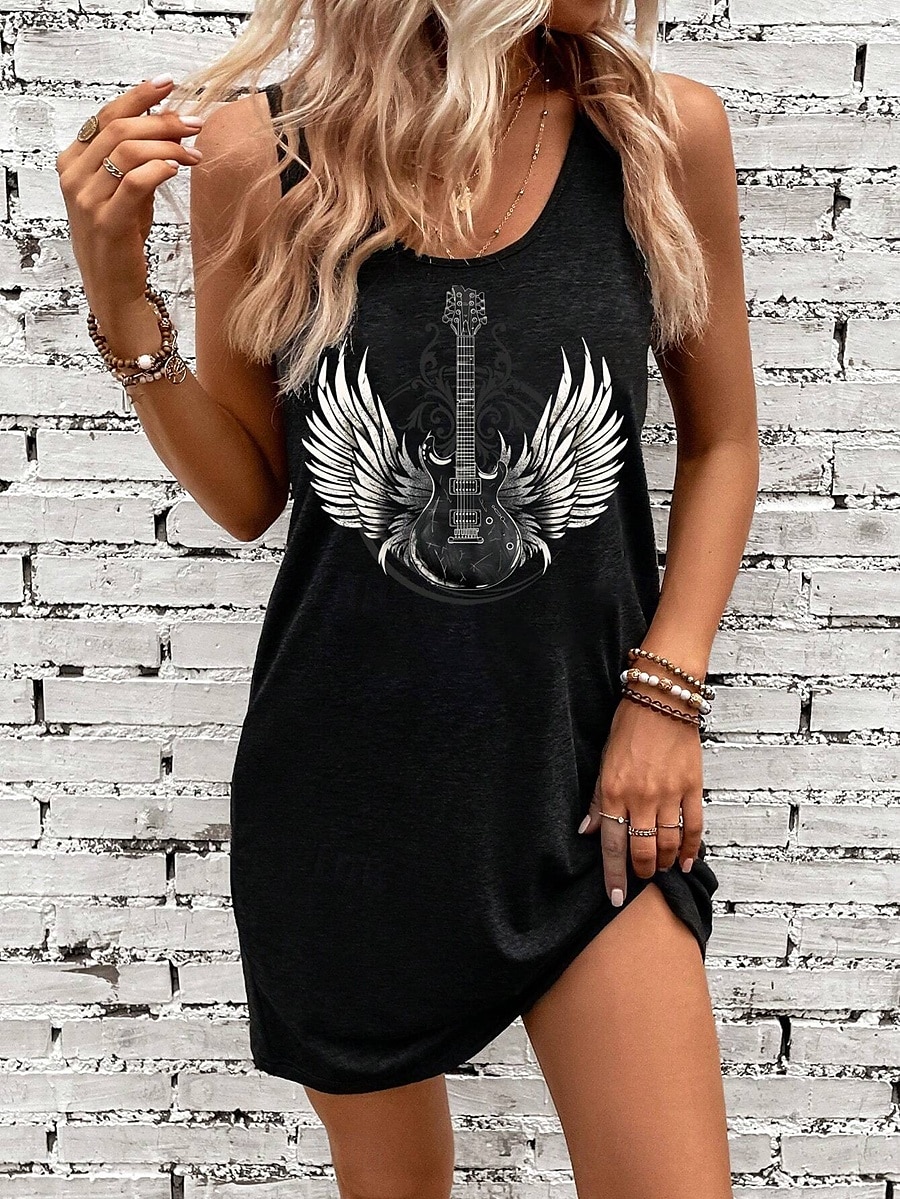 Femmes Mini Robe Robe trapèze Robe d'été Robe à épaules dénudées Vacances Occasionnel Quotidien Coupe Ample Graphique Sans manches Col en U Noir Été de 2025 ? $21.99 –P1