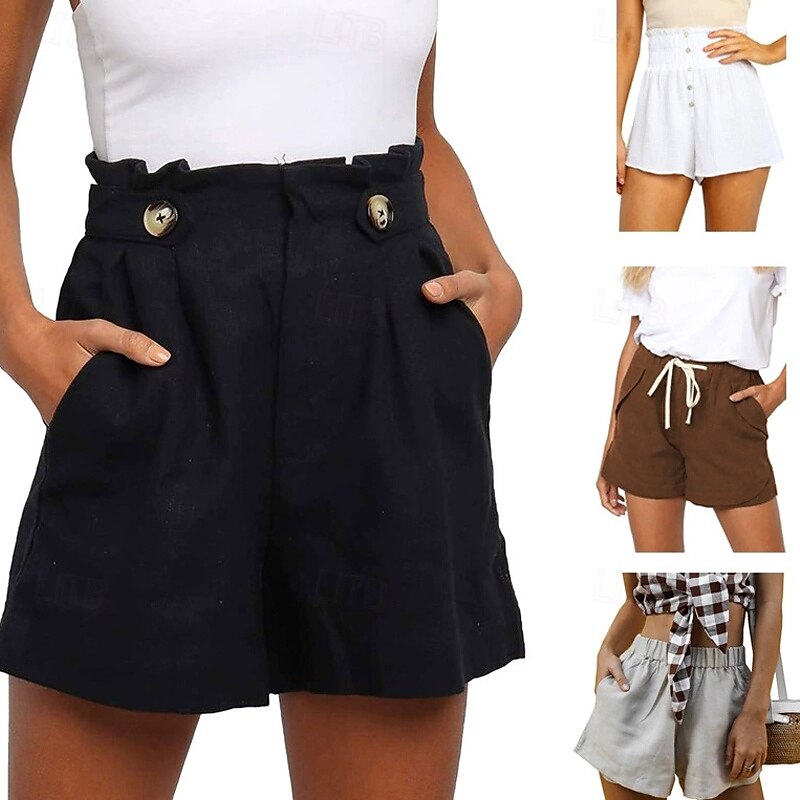 Pentru femei Pantaloni Scurți Pantaloni Șic Stradă Casual Scurt Natural Simplu Buzunar Respirabilitate Απαλό Comfortabil Micro-elastic În aer liber Vacanță Negru Alb Gri Deschis Cafea Vară Fit regulat 2025 - $20.99 –P1