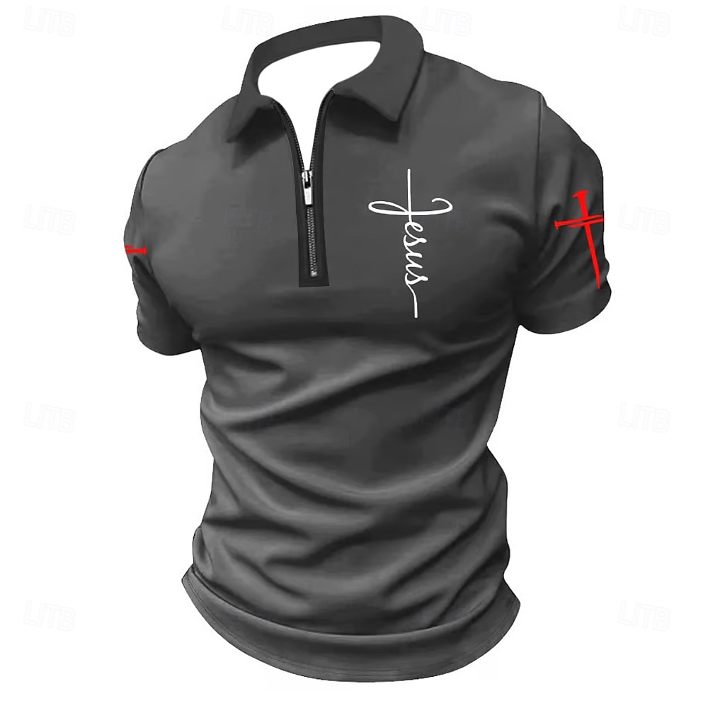 Easter Men's Cross Zip Polo Short Sleeve Turndown Vintage Outdoor Athleisure Casual Daily Zipper Summer Grey Black Dark Blue 2025 - $21.99 –P2