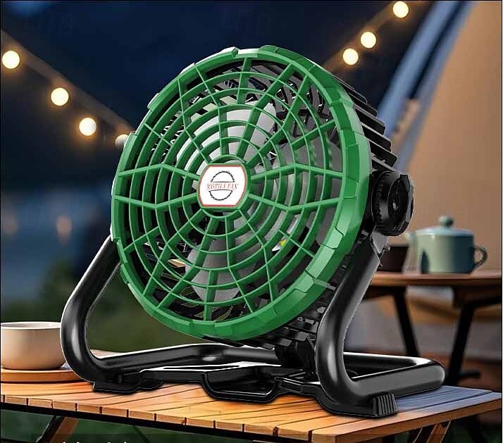 مروحة تخييم منزلية محمولة مقاس 6 بوصات مع دوران 360 درجة، وشاشة عرض للطاقة مع تنظيم سرعة لا نهائي، وإضاءة كاشفة يمكن تعليقها أو وضعها واقفة. 2025 - $44.99 –P14