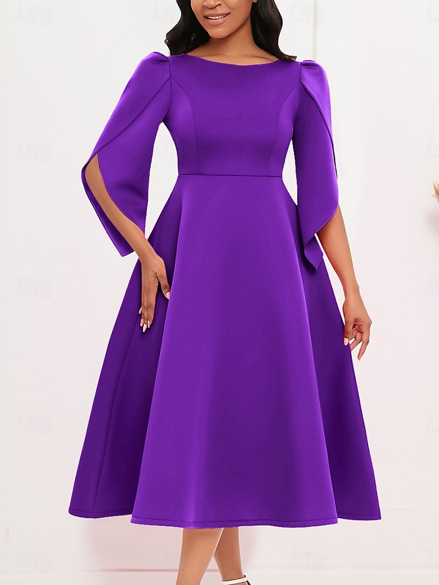 Kleid Mutter der Braut Elegantes Freizeitkleid Rundhalsausschnitt Knie-Länge Polyester 3/4 lange Ärmel mit einfarbig 2025 - $79.99 –P1