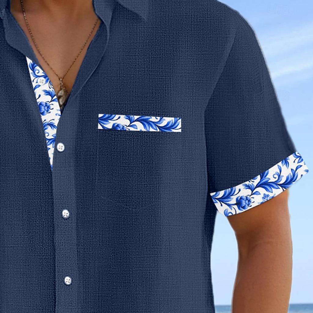 Men's Shirt Linen Shirt Summer Shirt Beach Shirt Plaid Vacation Holiday White Pink Navy Blue Light Blue Short Sleeve Collar Summer Clothing Apparel 2025 - $27.99 –P2