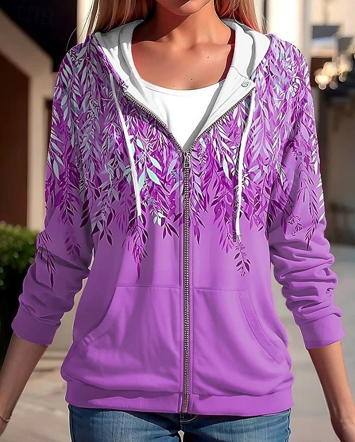 Dámská mikina s kapucí na zip oversized květinová aktivní vintage sportovní dlouhý rukáv s kapucí běžné topy příležitostné prázdninové s šňůrkou přední kapsa modrá fuchsie zelená jaro podzim 2025 - $24.99 –P2