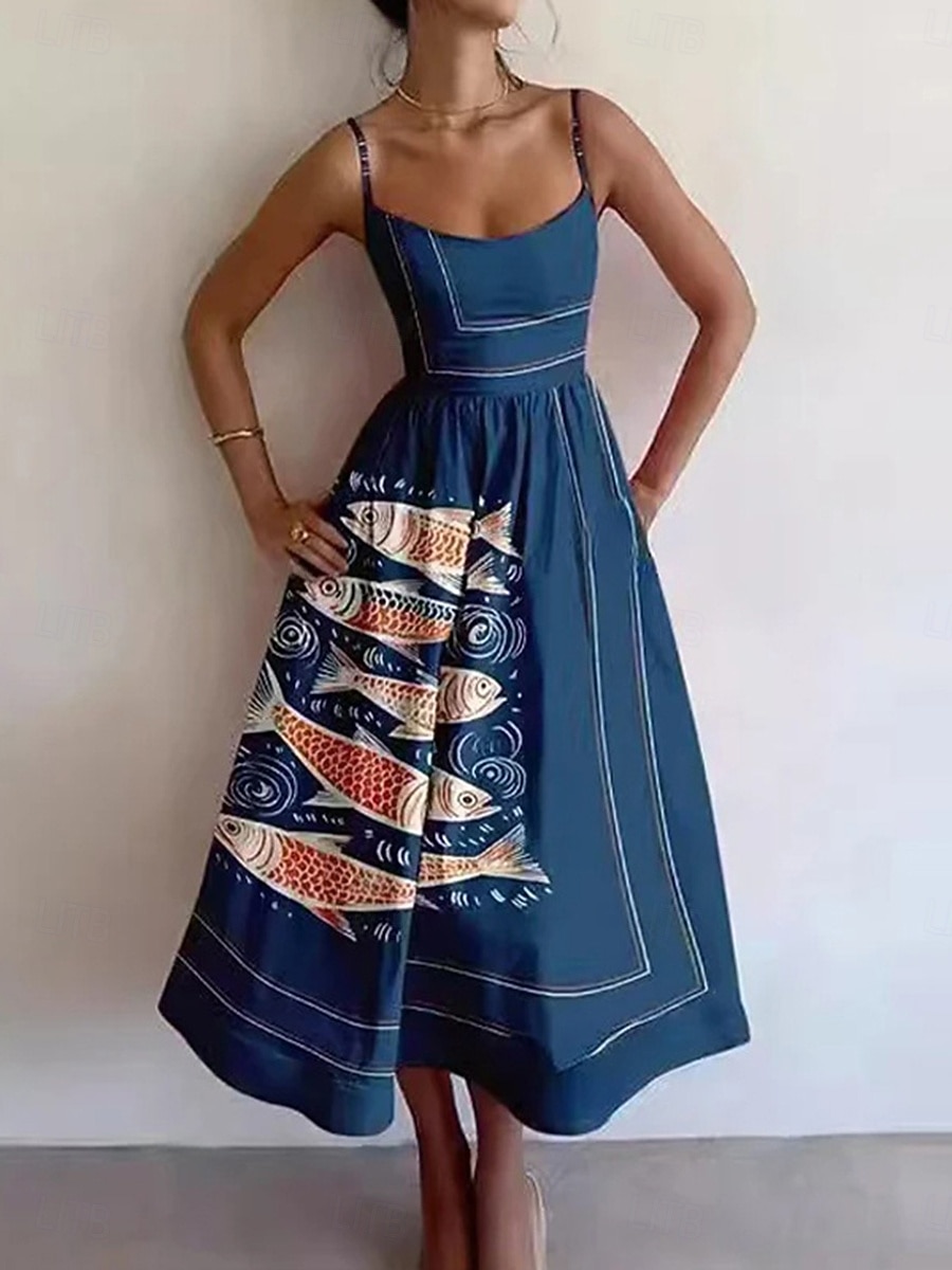 elegant blue floral midi cami dress Blue Floral Midi Cotton Casual Dress: Carmen Blue Floral / XSmall main image 0