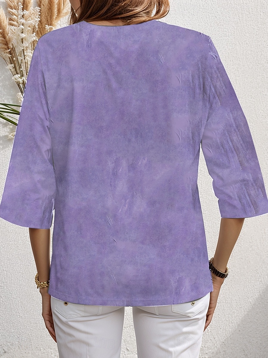 Women's Blouse Floral Graphic Stylish Ethnic Beach Short Sleeve V Neck Regular Tops Daily Holiday Print Pink Blue Purple Green Summer Spring 2025 - $25.99 –P2
