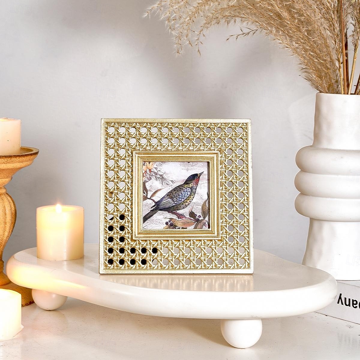 cadre photo décoratif floral 3D doré, cadre ovale de 5,7 pouces &Cadre rectangulaire 4x6 pouces, cadre photo de table en résine, affichage horizontal et vertical pour la décoration intérieure et les de 2025 ? $12.59 –P15