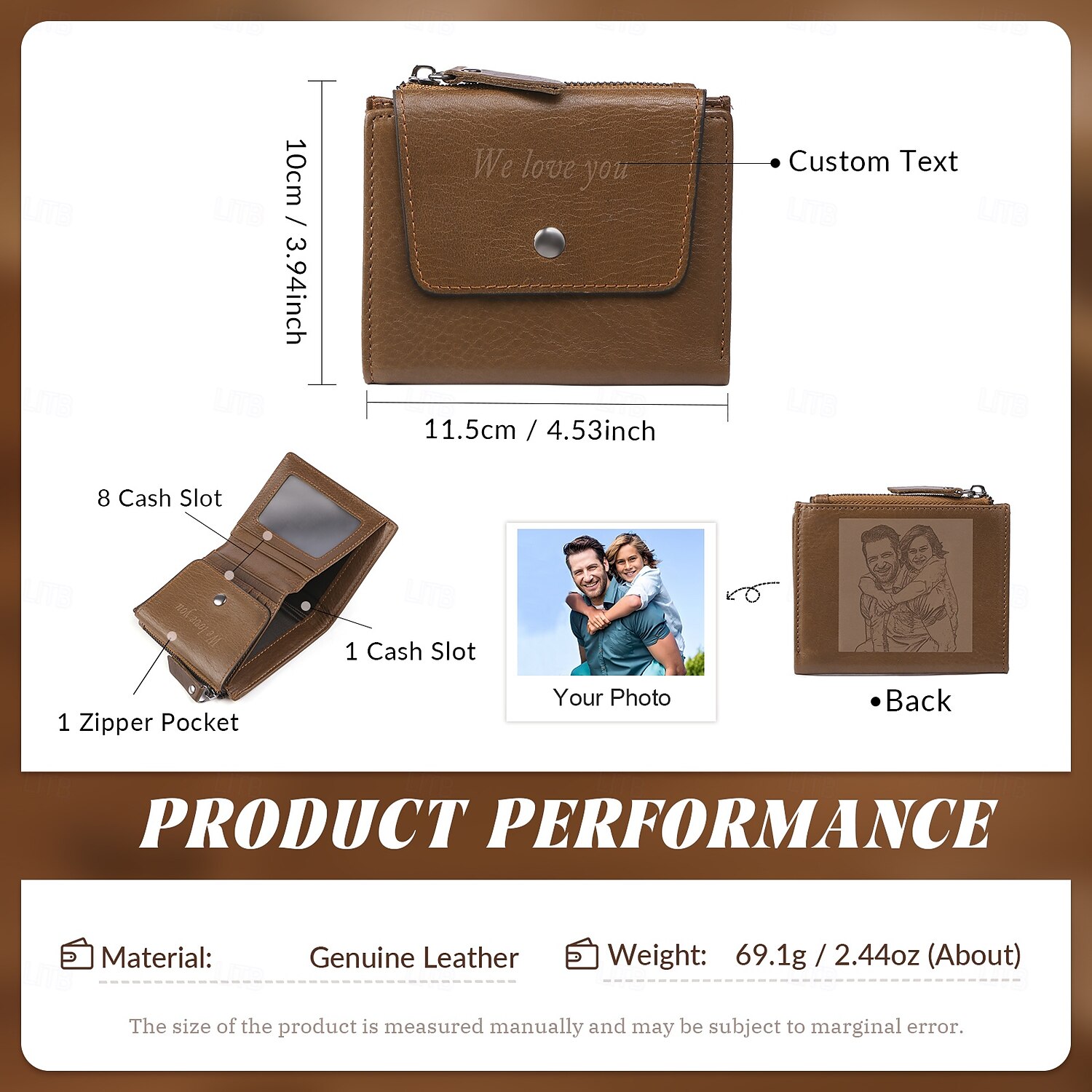 Portefeuille photo personnalisé meilleur cadeau pour papa portefeuille en cuir gravé pour mari grand-père fête des pères anniversaire anniversaire Noël mariage de 2025 ? $43.99 –P1
