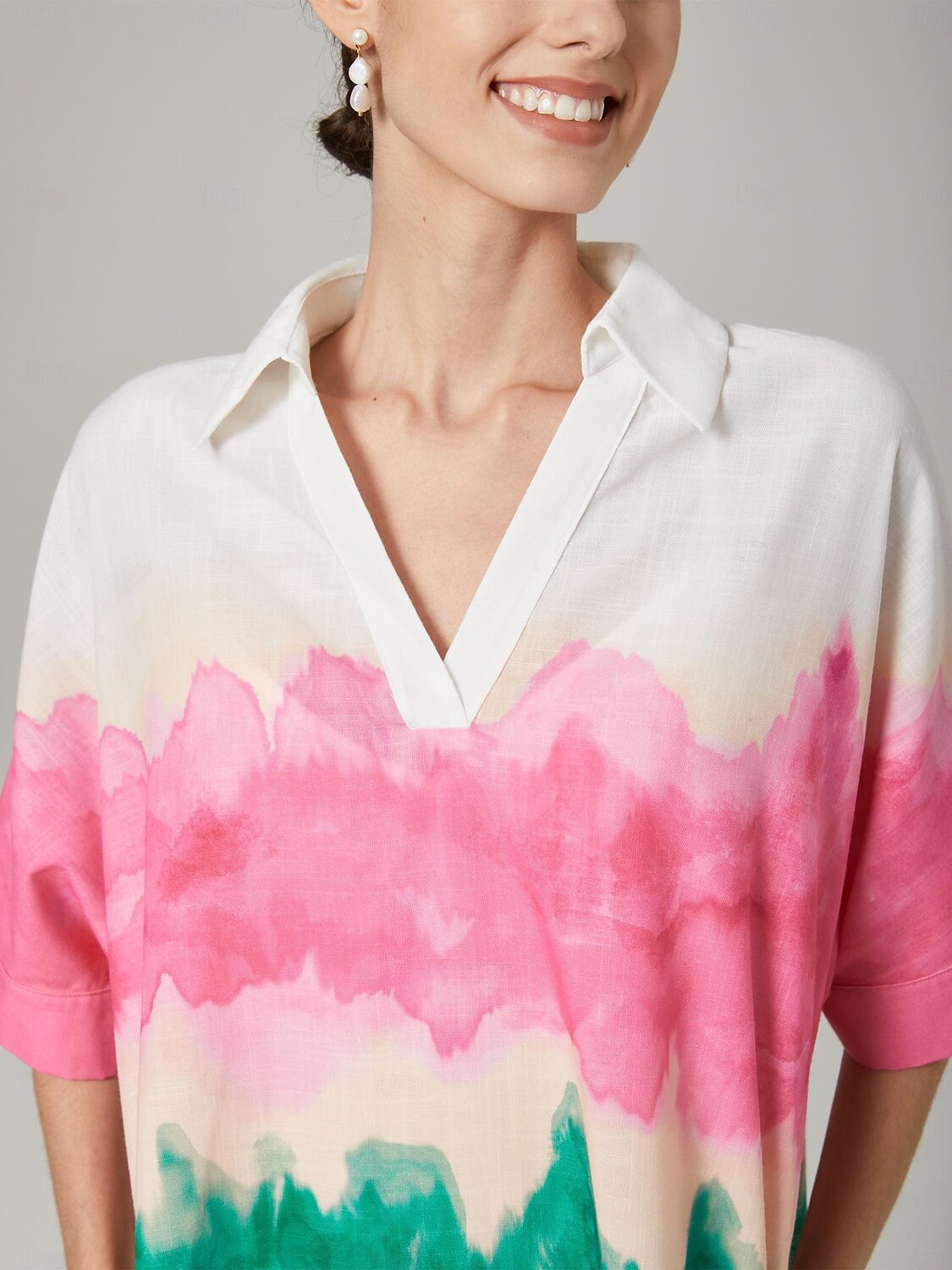 vestido camisa estampado com gradiente de cor de 2025 por $23.59 –P4