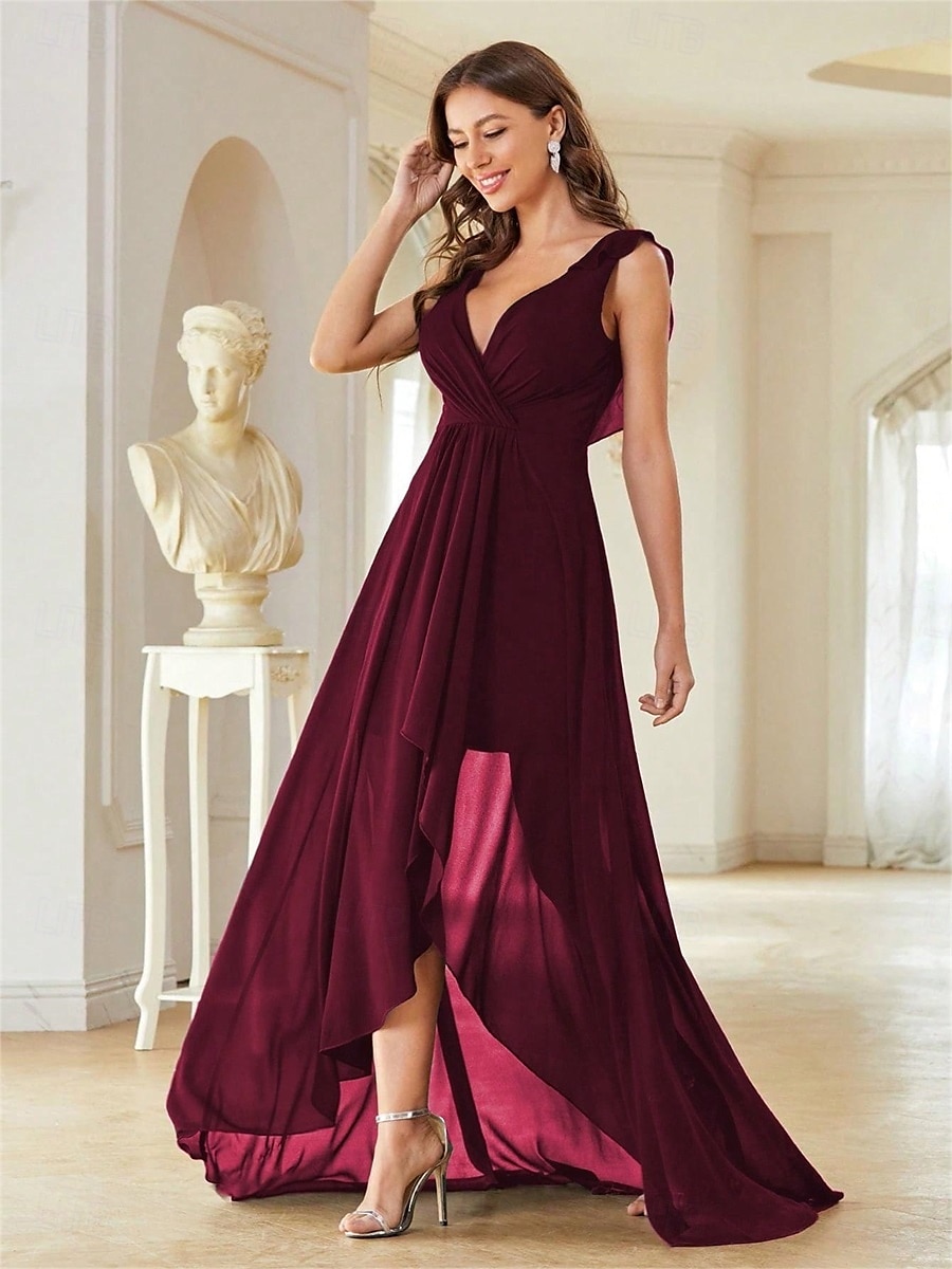 Robe Robe de Mère de Mariée  Élégant Fête Col en V Longueur au sol Chiffon Sans manches avec Plis 2025 de 2025 ? $79.99 –P27
