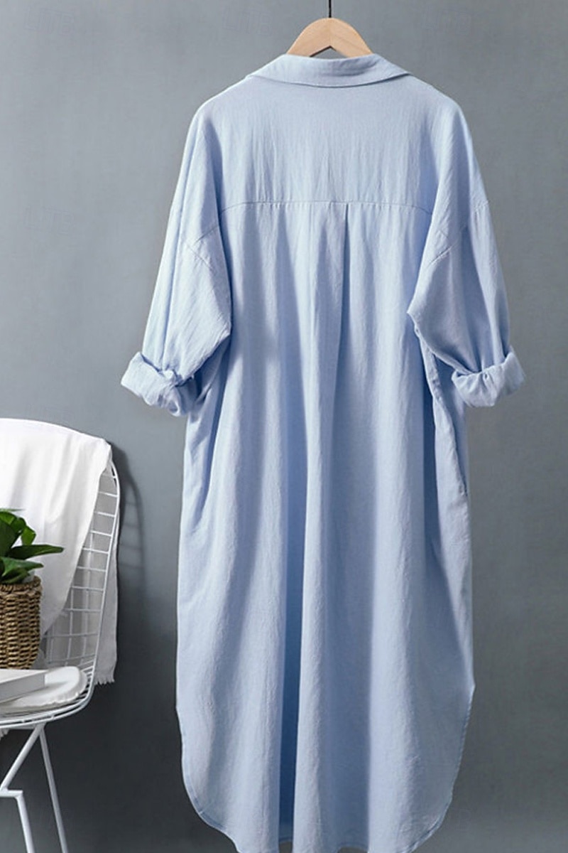 Per donna Abito Midi Abito Camicia Abito in cotone e lino Moda Essenziale Classico Vacanza Ferie Uscire Vestibilità regolare Semplice Manica Lunga Colletto a Camicia Nero Bianco Verde chiaro Rosa del 2025 a $26.99 –P7