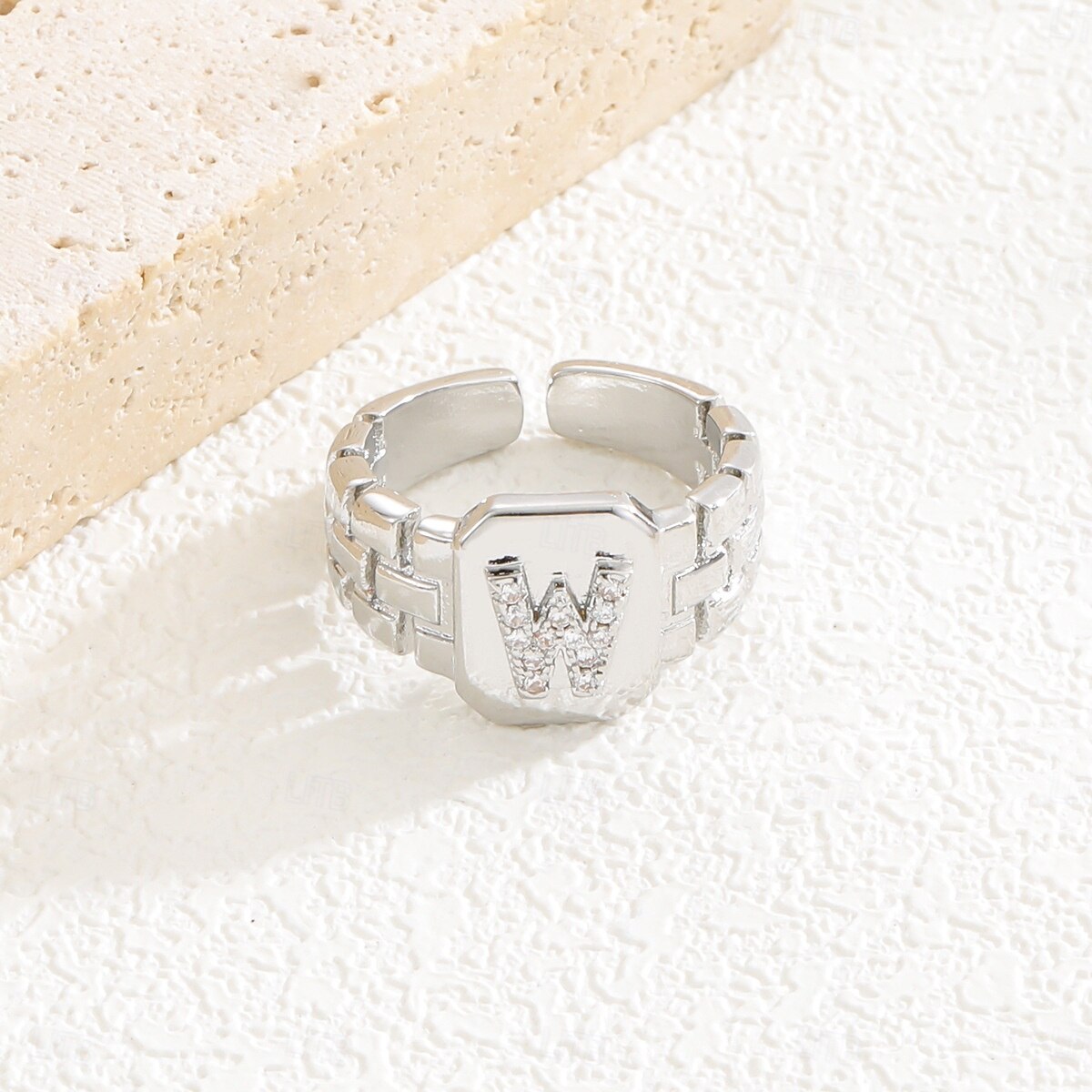 Personalized Letter Ring, Gift for Mom, Copper with Zircon Alphabet Ring, Vintage-Style Chain Design, Adjustable Open Band, Minimalist Aesthetic Jewelry for Women 2025 - $4.99 –P18