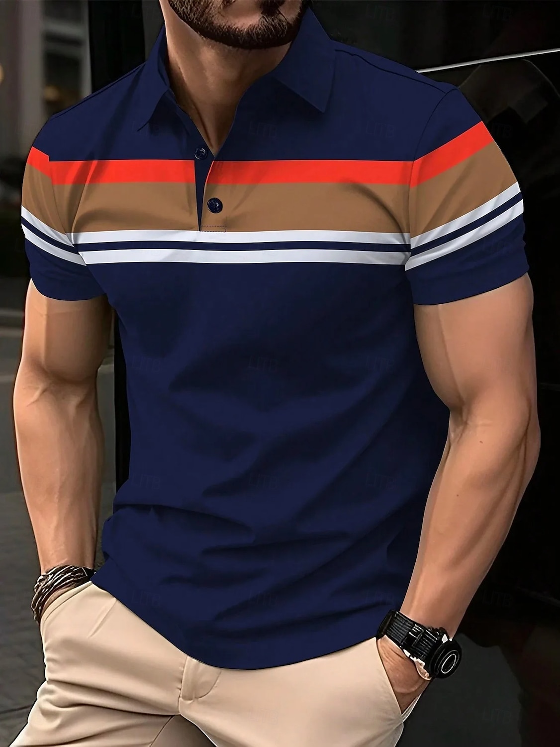 Men's Polo Shirts Golf Shirt Business Casual Ribbed Polo Collar Short Sleeve Fashion Basic Color Block Stripes Buttons Summer Spring & Fall Regular Fit Black Polo Shirts 2025 - $21.99 –P3