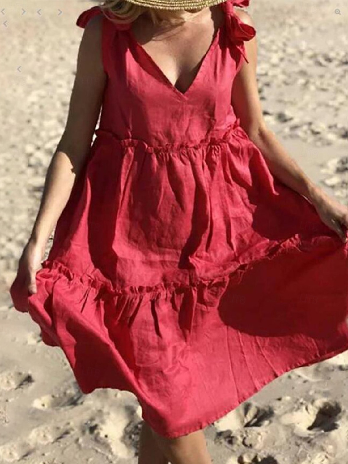 Damen Midikleid Weißes Kleid Casual kleid Sommerkleid Elegant Modern Täglich Sommerkleid Lockere Passform Glatt Einfarbig Ärmellos Tiefes V Schnürkragen Schwarz Weiß Rote Sommer 2025 - $17.99 –P1